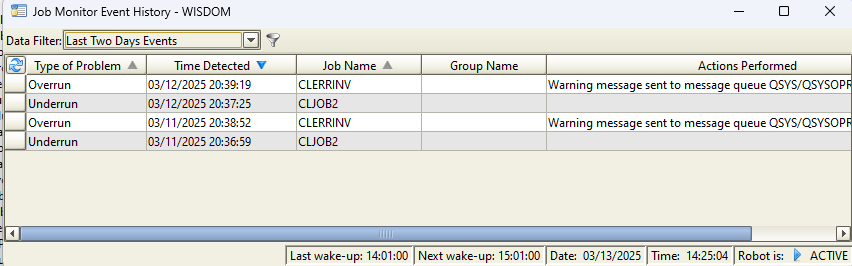 job monitor event history