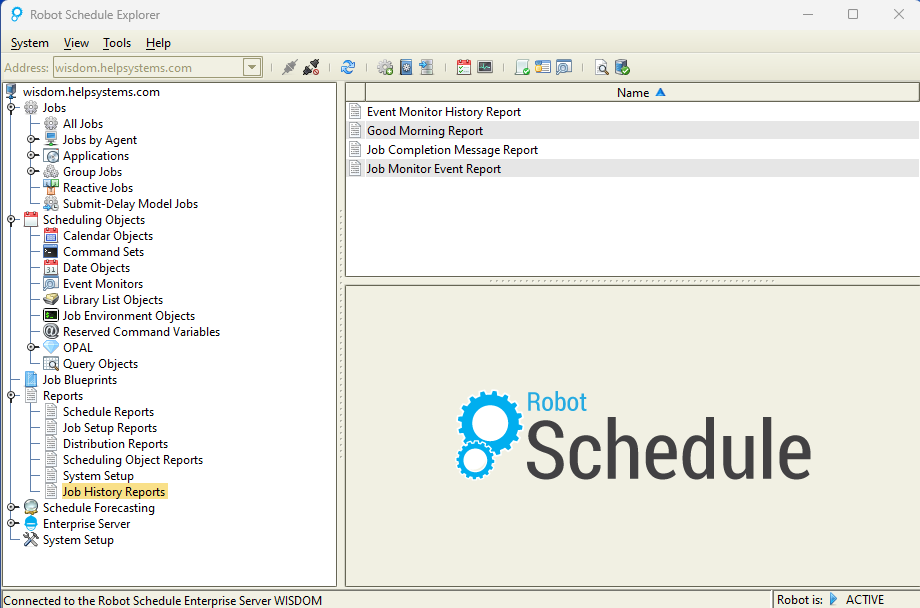 robot schedule explorer